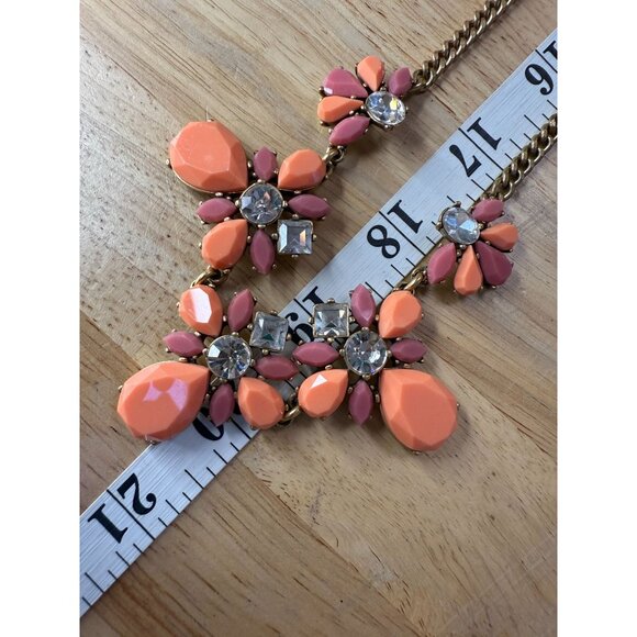 J.Crew Orange Floral Crystal Rhinestone Statement Necklace With Gold-Tone Chain - Picture 7 of 10